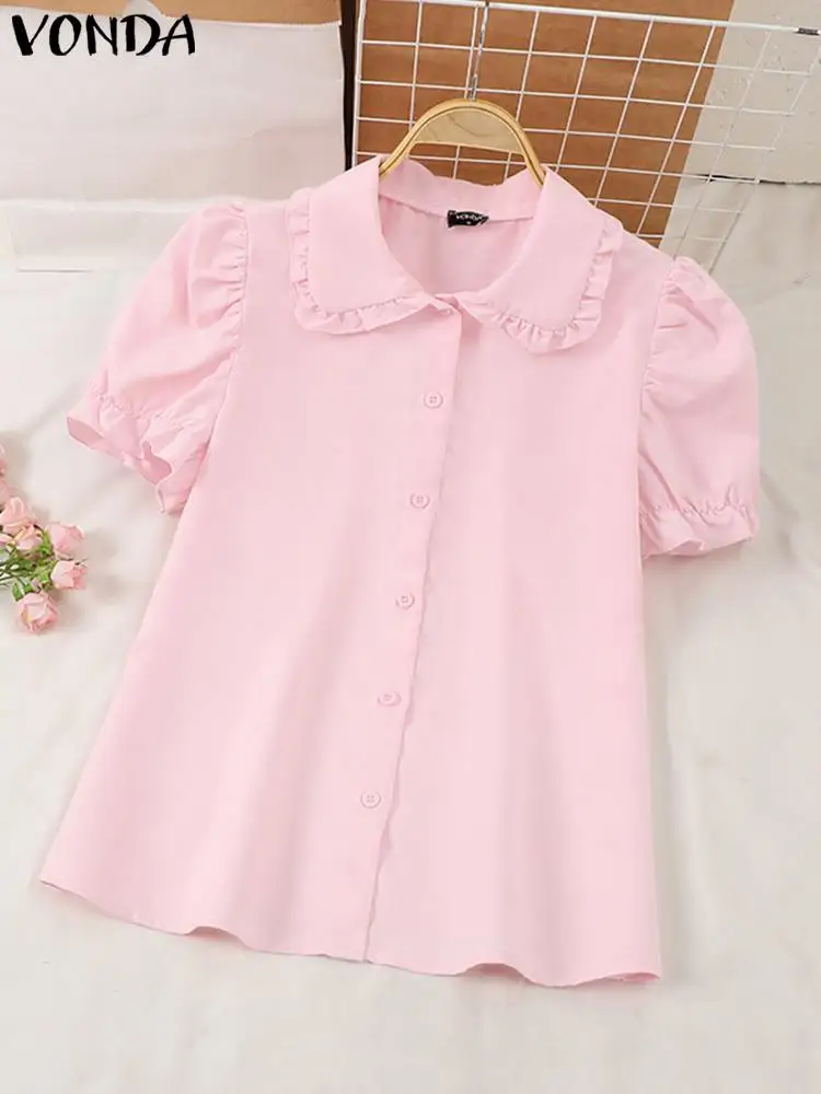 Модные женские рубашки VONDA 2024 летние элегантные топы с коротким рукавом