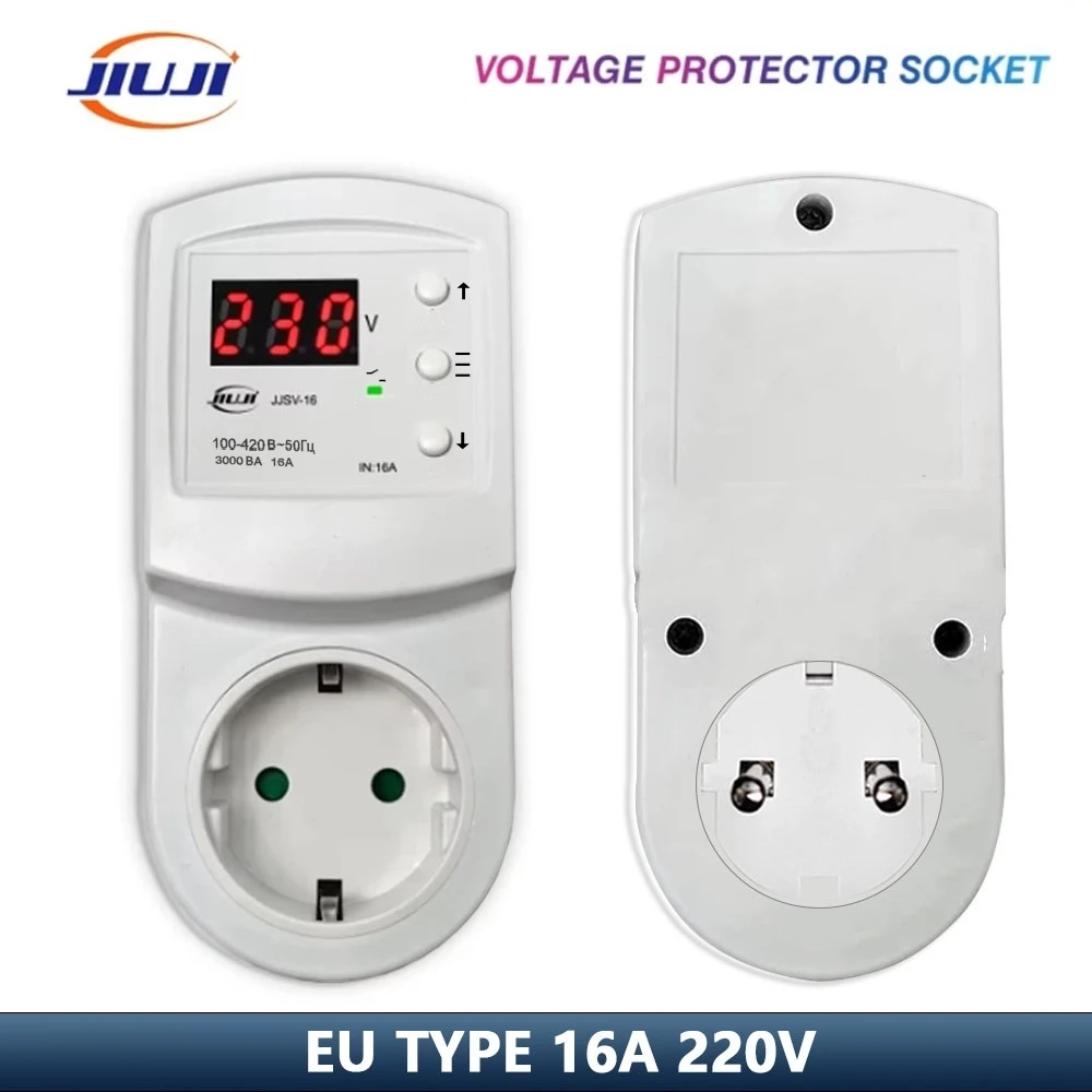 

JJSV-16 Smart Plug 16A Защита от напряжения для холодильника с морозильной камерой — цифровое реле повышенного/пониженного напряжения, разъем для защиты от перенапряжения
