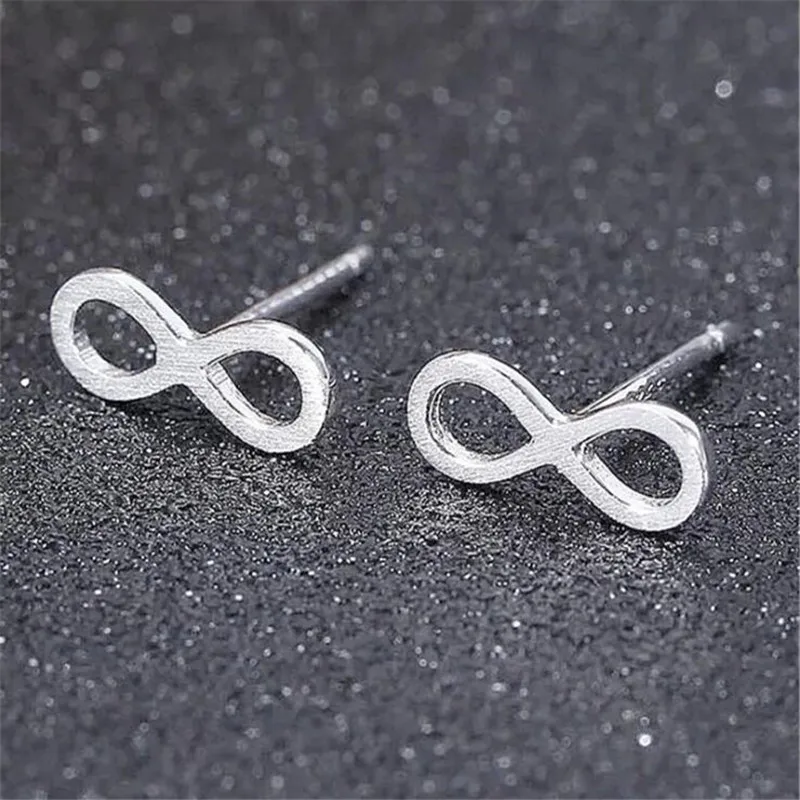 

Brushed Number 8-shaped Stud Earrings For Women Simple Silver Color Earring Wholesale Items For Business Female Jewelry