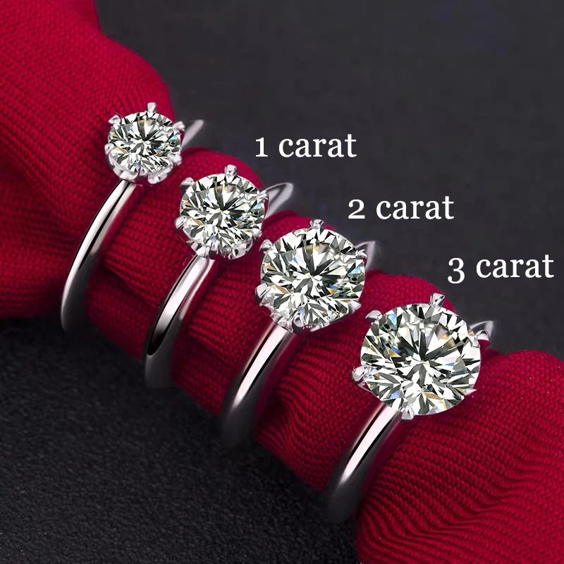 

Классическое женское серебряное кольцо с муассанитом, 1 карат, 2 карата, 3 карата, ювелирные изделия в простом стиле на годовщину