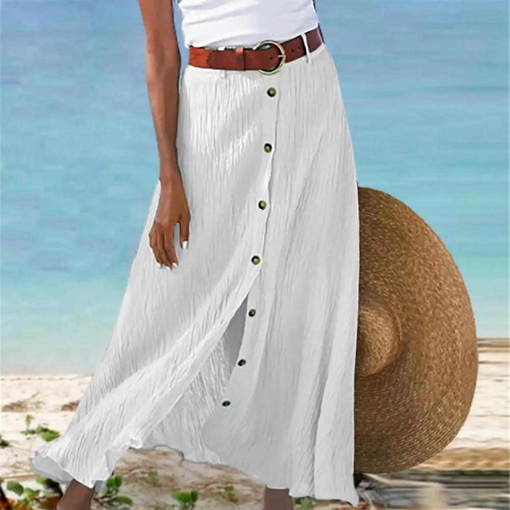 

Summer Skirt Soft Maxi Skirt Thin Women Solid Color Pleated A-Line Skirt Streetwear