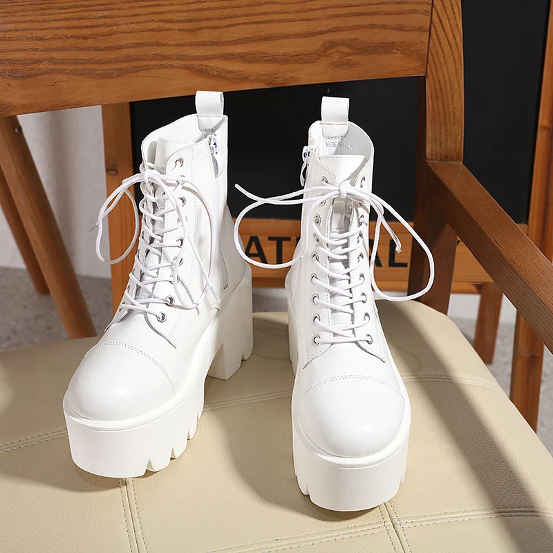 Xibeilove 2023 Autumn/Winter New Fashion Casual Women's Waterproof Platform Zipper Lace Up Wedge Heel Short Boots