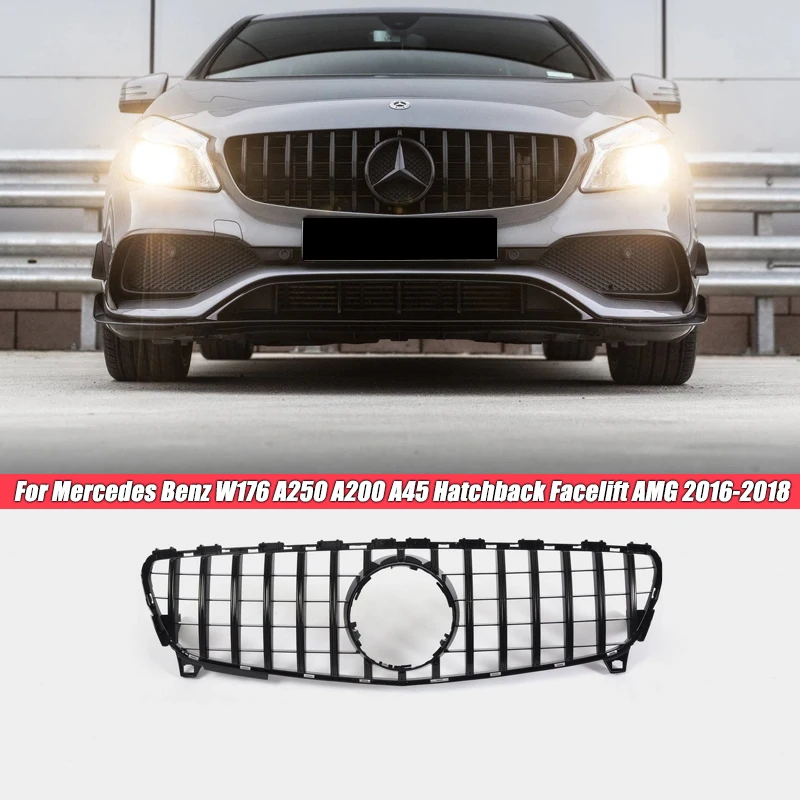 

Передняя решетка радиатора для Mercedes Benz W176, A250, A200, A45, GTR, в стиле гонок, бампер из АБС, тюнинг автомобиля, хэтчбека, Facelift AMG 2016-2018