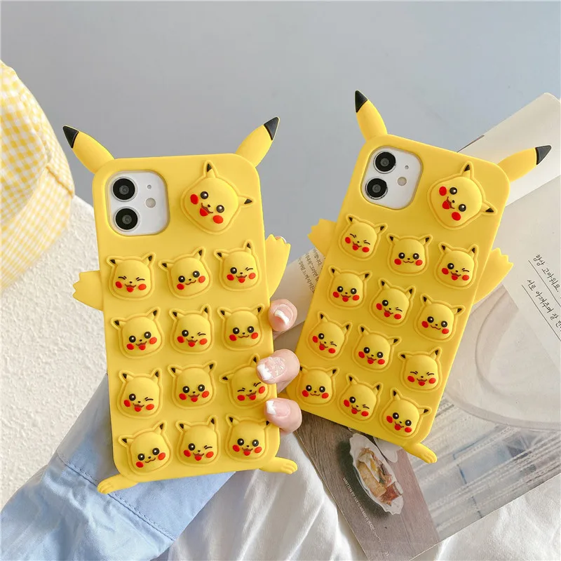 Творческий чехол Pokemon для снятия стресса для Iphone 12 11 Pro X XR XS Max 6 6s 7 8 Plus Fidget Toys Push Bubble Silicone on.