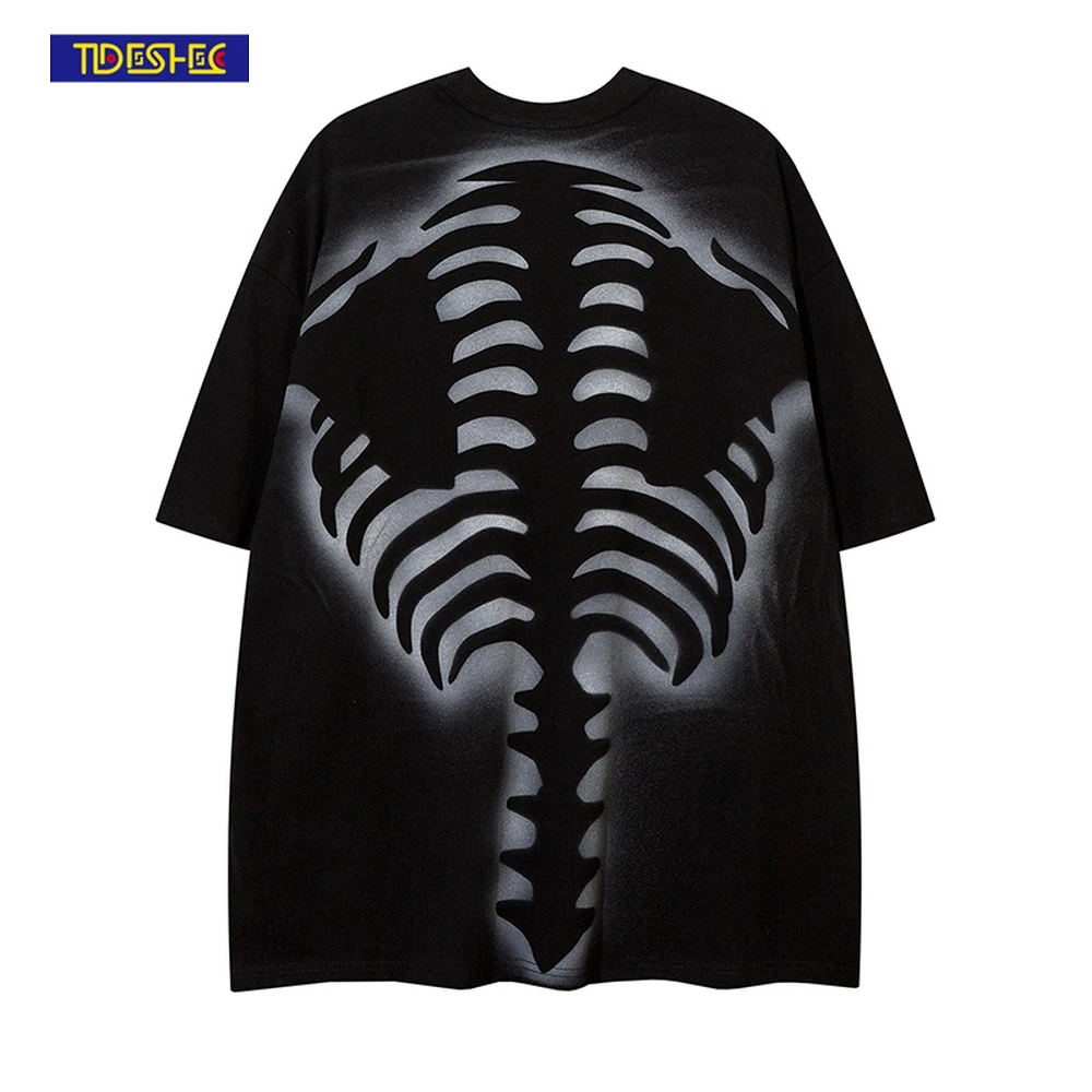 

Mens Oversize T Shirt Hip Hop Skeleton Printed Streetwear T-Shirt 2022 Summer Casual Tee Top Harajuku Fashion Cotton Tshirt