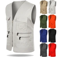 2022 mens multi pocket vest casual fishing vest mens solid color overalls sleeveless zipper director vest