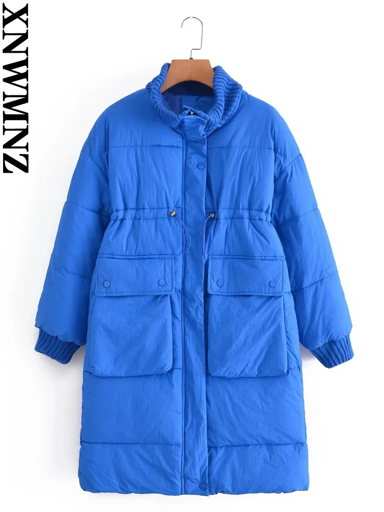 XNWMNZ 2022 Women Fashion Pocket Long Cotton Clothes Woman Casual Oversize Jackets Winter Warm Coat Female Chic Outwear