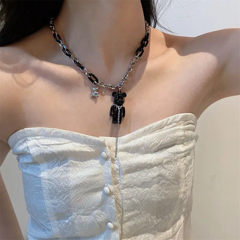 Новое корейское модное ожерелье с кисточкой и милым розовым медведем для женщин