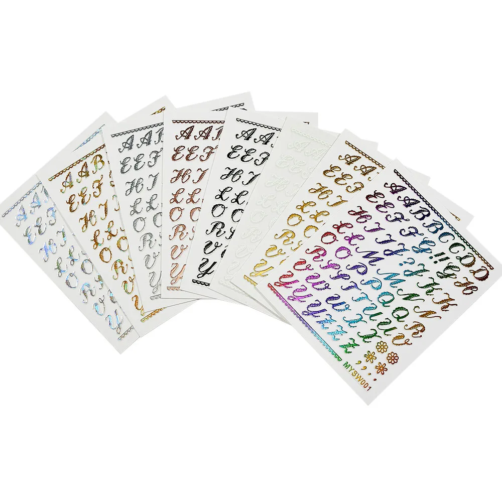 

1 Sheet Gothic Letter Nail Art Stickers Alphabet Nail Decals 3D Laser English Character Self-Adhesive Manicure Sticker Supplies