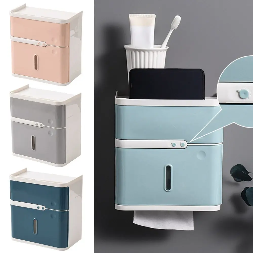 

Paper Storage No Punching Waterproof Tissue Box Shelf Storage Rack Toilet Paper Holder Roll/Draw Paper Dispenser