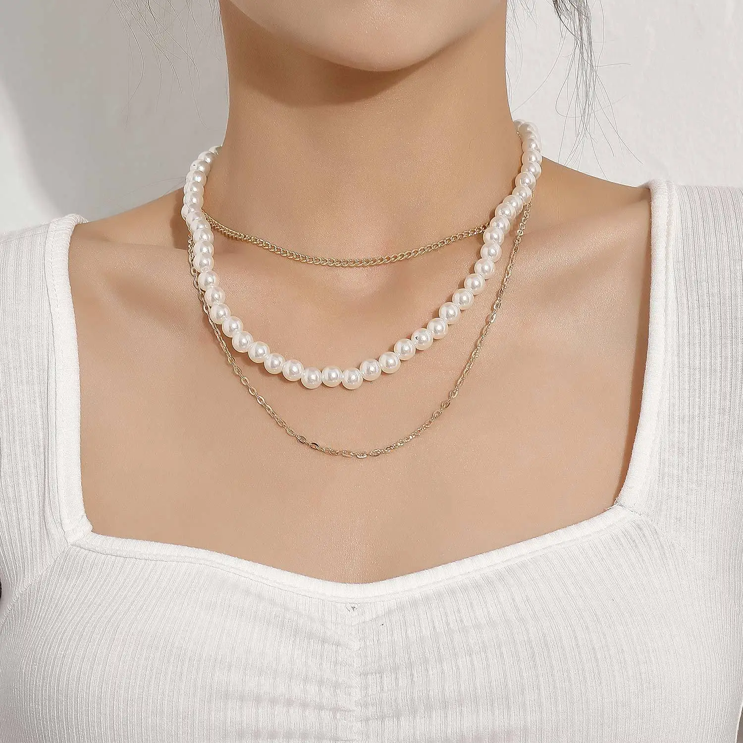 

Fashion pearl simple multi-layer choker necklace female personality handmade new products popular collars party banquet necklace