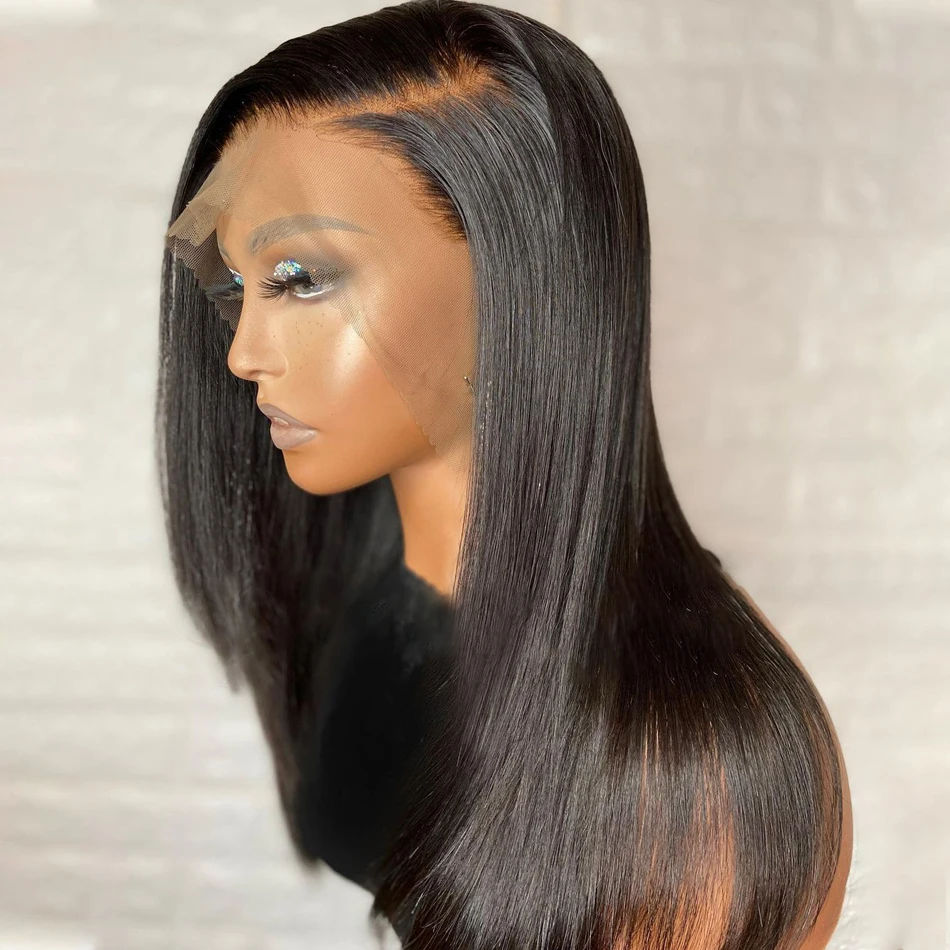 180%Density 26Inch Long Remy Straight Synthetic Lace Front Wig For Black Women With Baby Hair Heat Resistant Fiber Daily Wig