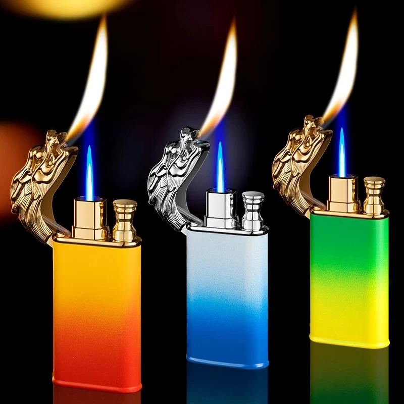 

New Gradual Dragon Double Fire Lighter Metal Windproof Jet Flame Open Flame Conversion Inflatable Lighter Novelty Men's Gift