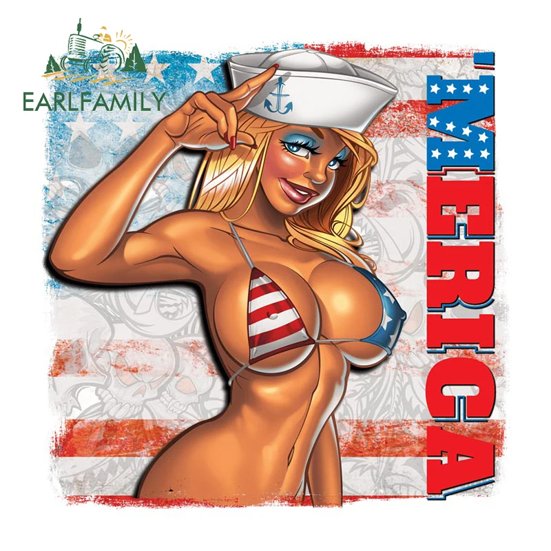 

EARLFAMILY 13cm x 13cm Let Freedom Ring with American Flag Vinyl Car Sticker Window Trunk Sexy Girl Decal Funny Car Styling