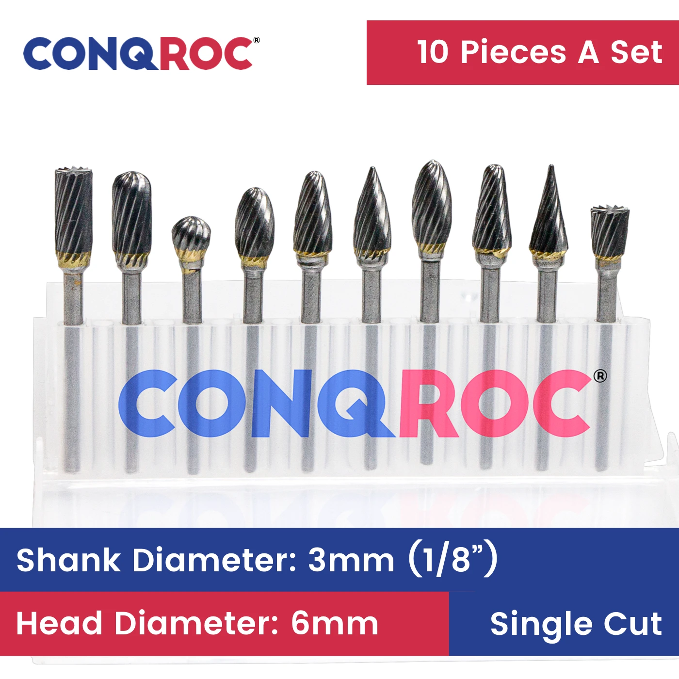 

Rotary Burs Set 3mm(1/8" ) Shank Cutting Diameter-6mm 10-Different-Type Tungsten Carbide Single Cut Milling Cutters for Dremel