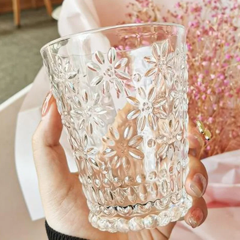 

Прозрачная резная стеклянная чашка для сока, пивная банка, молочная чашка для мокко, чашка для завтрака, чашка для напитков, чая, кухонный, Ре...