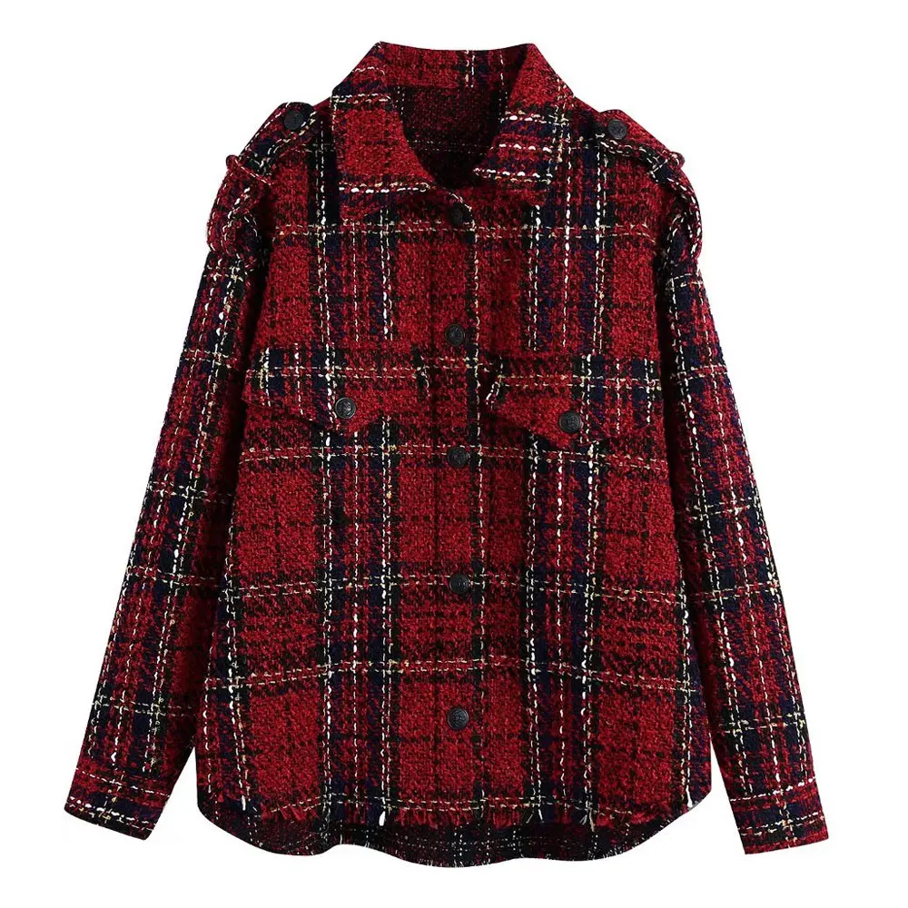 

Женская модная свободная твидовая куртка с карманами, потертая отделка, пальто, винтажная верхняя одежда на пуговицах с длинным рукавом, ши...