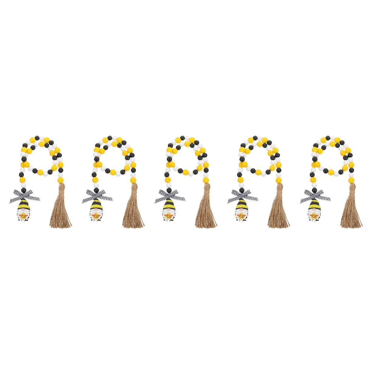 

5pcs Bee Day Decoration Bee Theme Wood Beaded Garland Rustic Wood Bead Garland with Tassel