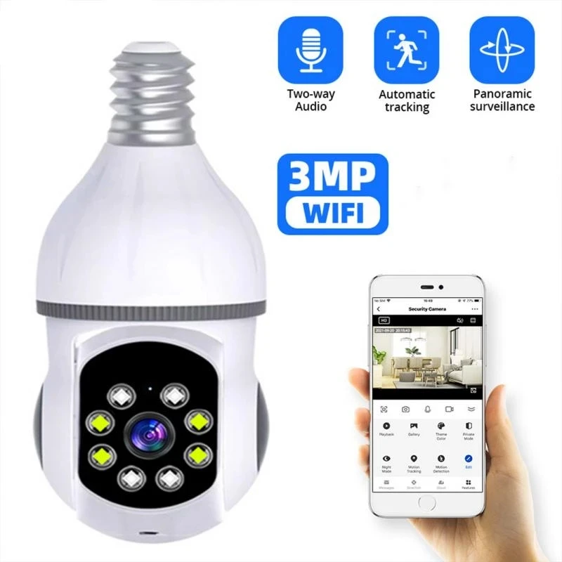 

IP Camera E27 3MP Bulb Full Color Wifi Indoor Mini Smart Home Surveillance 360-degree Non-dead Angle Camera Baby Monitor Cam