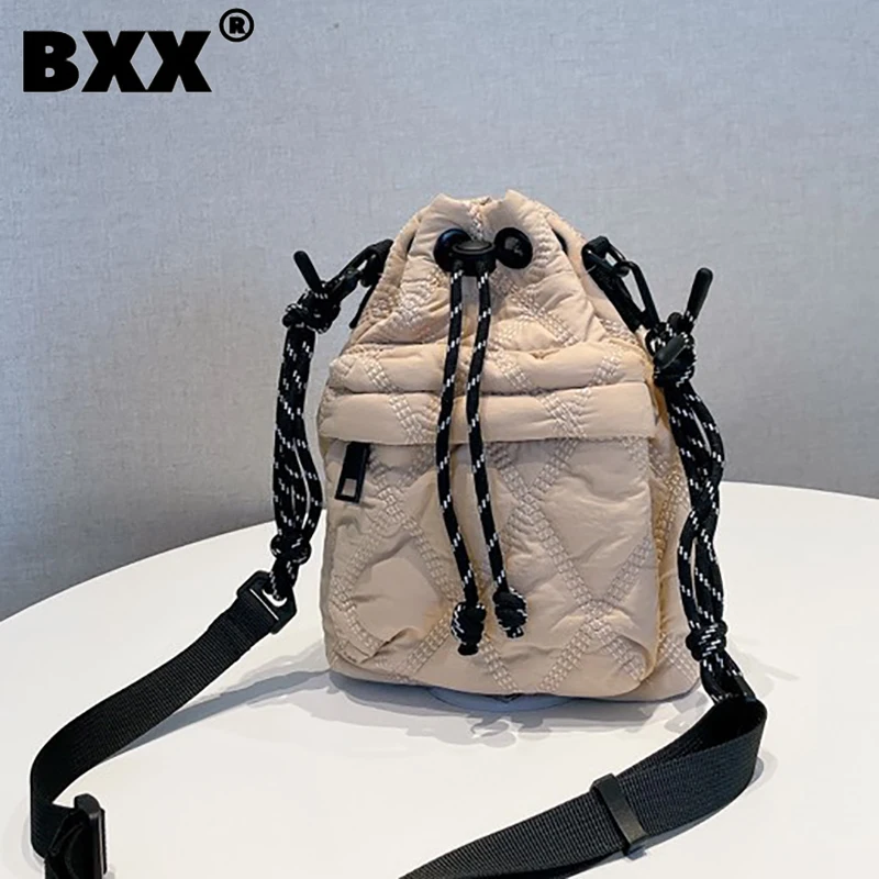 

[BXX] Retro Portable Thread Solid Color Canvas Bucket Bags For Women 2022 New Fashion Trend Travel Wallet Shopping Crossbody Bag