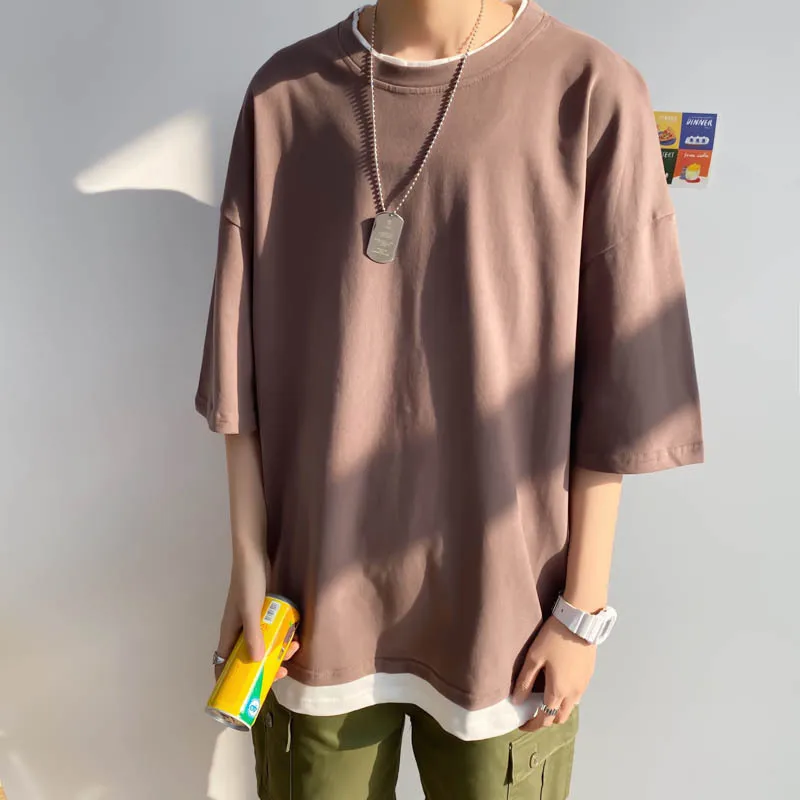 Мужская футболка с имитацией двух предметов коротким рукавом Корейская версия