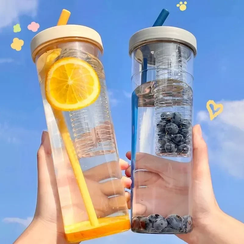 

NEW IN Water Bottles For Girls With Straw Cute Portable Tea Fruit Cup Mug Fitness Sport Outdoor Travel Drinking Bottles 700ML