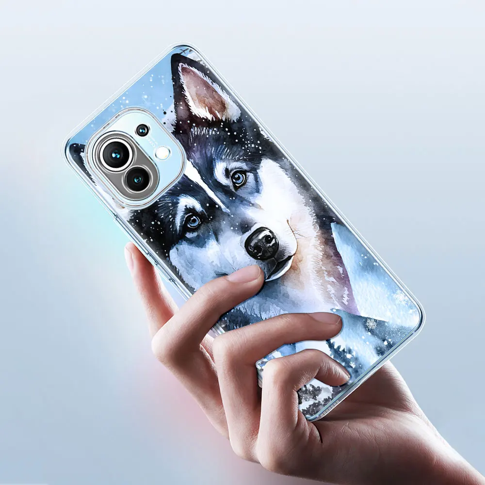 Animal Husky Cute Puppy Case for Xiaomi Mi 11 10T 9 CC9 12T 13 9T 12 12X 6X A2 8 11T Pro 10 11i 5X Transparent TPU Phone Cover