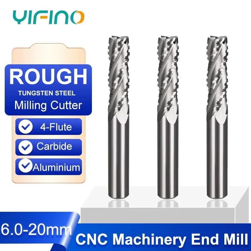 

YIFINO Tungsten Steel Carbide 4-Flute Roughing End Mill For Aluminium/Steel CNC Mechanical Processing Center Milling Cutter Tool