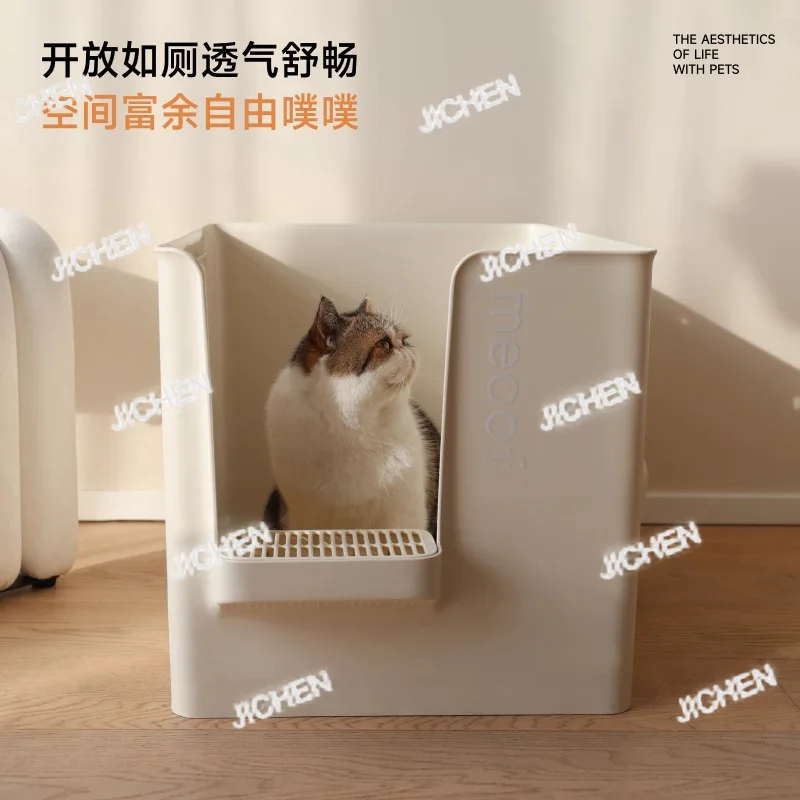 Фото TZZ Cat Litter Box Негабаритный открытый полузакрытый Maine Огромный дезодорант Кошачий туалет с разбрызгом песка №1