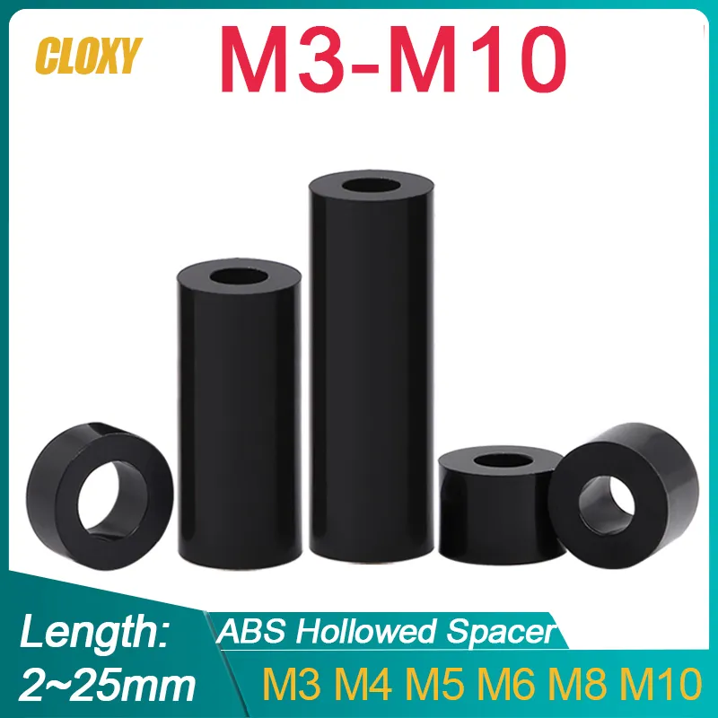 10/ 20/ 50pcs M3 M4 M5 M6 M8 M10 Black ABS Non-Threaded Hollowed Nylon Spacer Round Hollow Standoff Washer PCB Board Screw