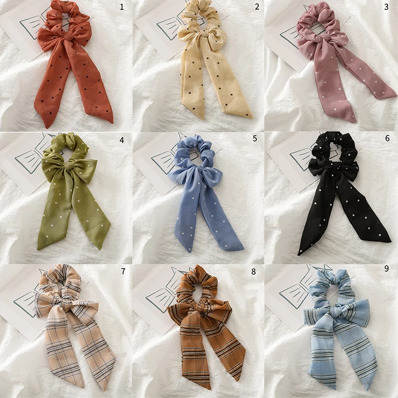 

Модный шарф в горошек для конского хвоста, эластичные повязки для волос для женщин, завязки для волос с бантом, резинки для волос, ленты для в...