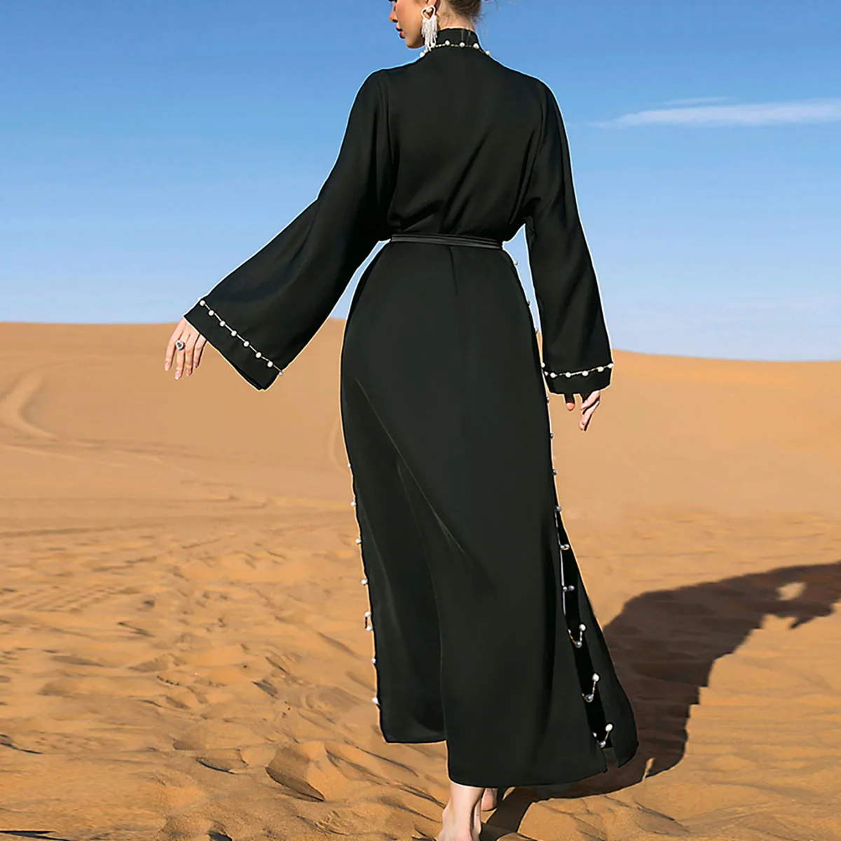 Women Retro Kaftan Dress Middle East Casual Travel or Festival Abaya Dress with Belt