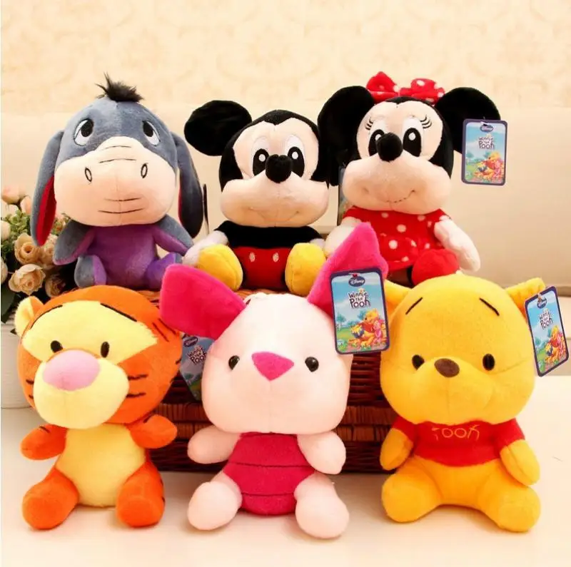 

18-20Cm Disney Mickey Minnie Mouse Stuffed Plush Doll Kawaii Pooh Bear Tigger Stitch Eeyore Piglet Pillow Toys Children Gifts