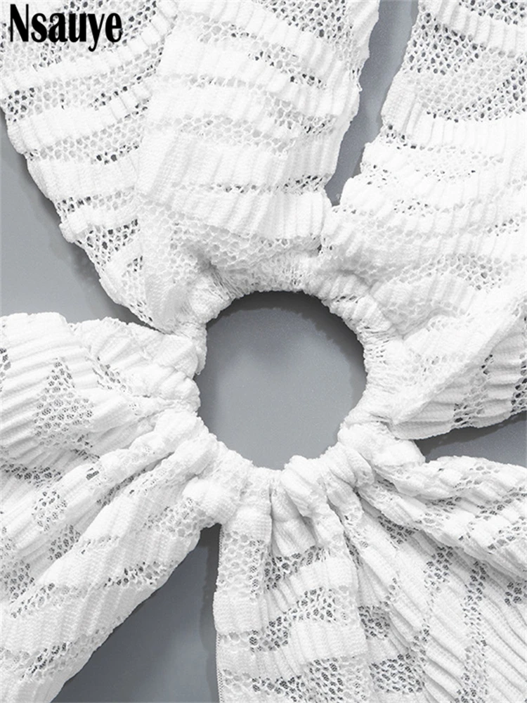 Nsauye Летний Пляжный праздничный костюм с ажурной юбкой Y2K асимметричные топы