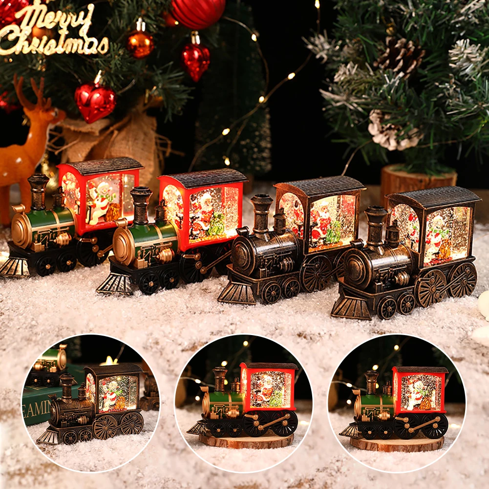 

Christmas Train Ornaments Battery Operated Santa Claus Snowman Train with Light Plastic Xmas Train Decorations for Home Shop Bar