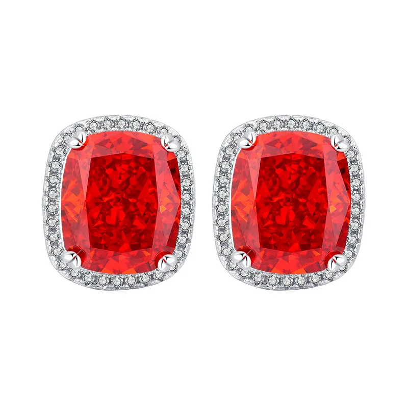 

SpringLady 925 Sterling Silver 10*12mm Ruby Aquamarine Citrine Gemstone Sparkling Ear Studs Earrings Anniversary Gifts Jewelry