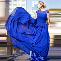 blue fashion a line evening dresses draped jewel sleeveless rhinestone party sequined glitter women dress vestidos de fies