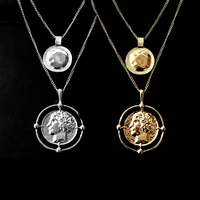 silver plated gold color bohemia jewelry portrait coin necklace chain women layered necklace charms pendant necklace