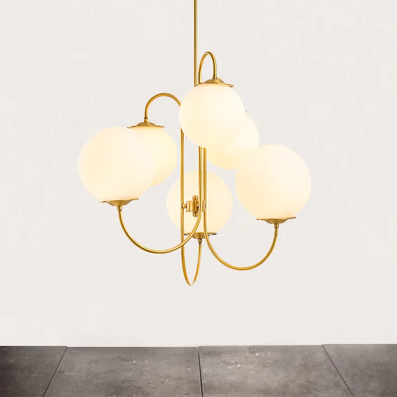 

Nordic Art Simple Multi-Head Glass Ball Pendant Lamp Living Room Dining Room Clothing Store Molecule Magic Bean Chandelier Light