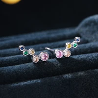 elegant sparkling round rainbow stud earrings simple circle inlaid cubic zircon earring pink crystal womens earrings