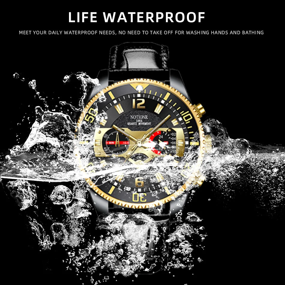 

Мужские светящиеся водонепроницаемые кварцевые часы с календарем, зеленые часы с водным призраком, повседневные деловые часы с кожаным ремешком, 2023