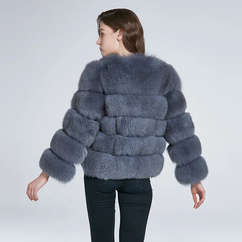 Luxury Natural Sheep Shearing Real Fox Fur Coat With Removable Sleeves Lady Winter High-end Blue Jacket Women Warm Fur Outerwear