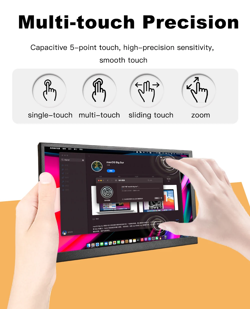 Портативный монитор LESOWN 2K 8 9-дюймовый USB-C HDMI 1920x1200 IPS ЖК-дисплей с сенсорным