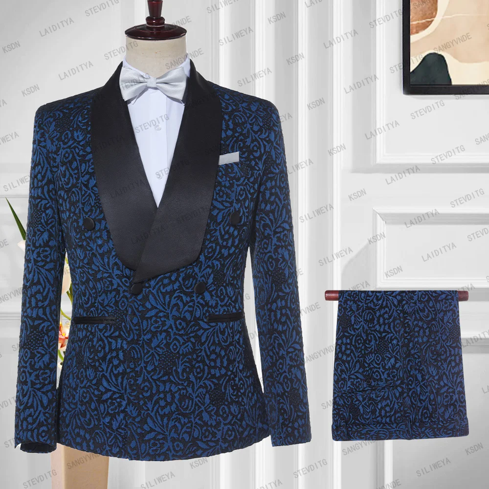 

Новый дизайн 2023, темно-синий жаккардовый бархатный женский Блейзер и брюки в подарок для мужчин на свадьбу, вечеринку, комплект из 2 предметов Terno Masculino