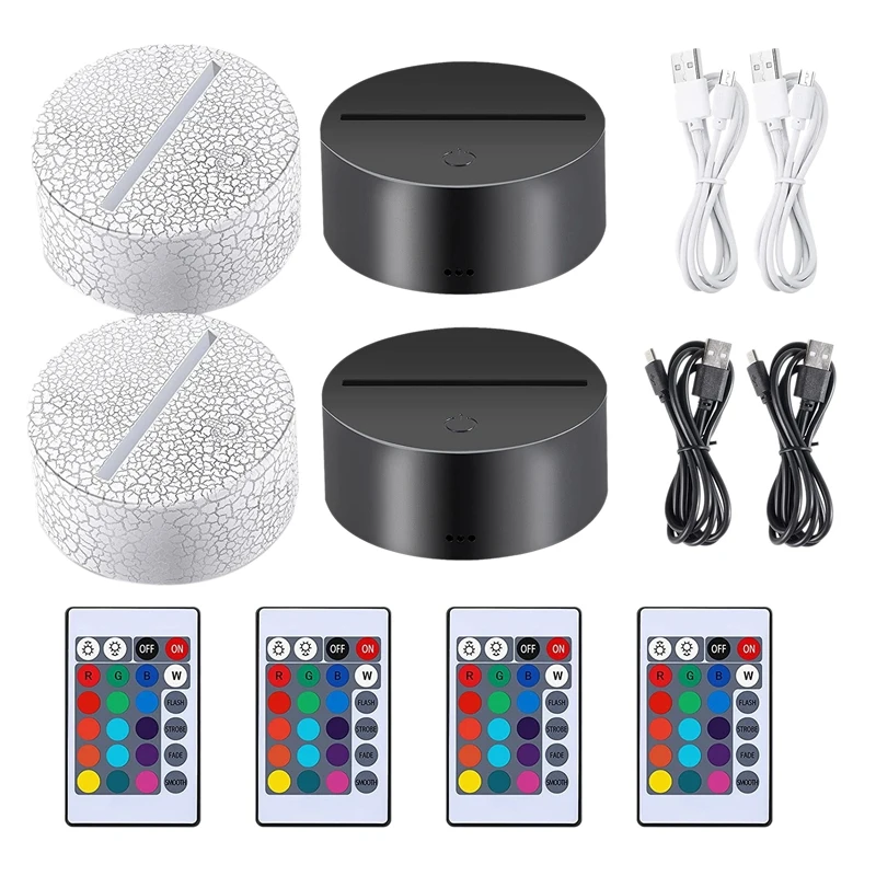 

4 Pack 3D Night LED Light Lamp Base Remote Control USB Cable 16 Colors Light Show Display Stand for Acrylic