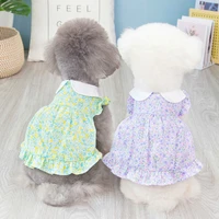 fashion pets dress dog bowknot skirts girl cats printing floral dress cotton cute spring summer teddy ropa perro clothes costume