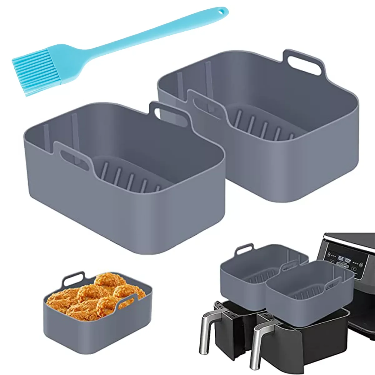 

NEW IN 2Pcs Air Fryer Silicone Pot Reusable AirFryer Liner Basket Baking Pizza Tray for Ninjas Oven Non-Stick Air Fryer Accessor