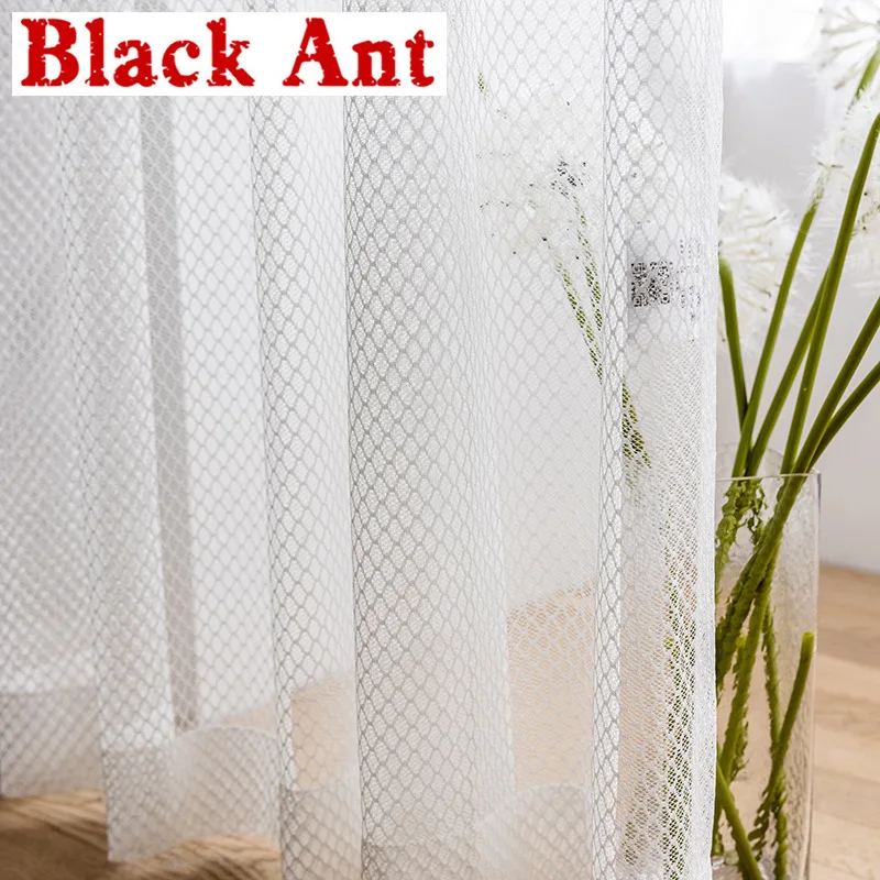 

White Geometric Hollow Tulle Curtains for Living Room Bedroom Kitchen Window Treatment Voile Drapes Custom Size