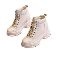 beige fashion new british style leather winter height increasing womens chunky boots shoes women platform sneakers martin shoes