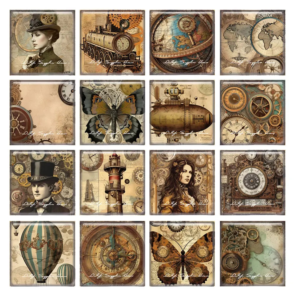 10 шт./лот ретро стимпанк шестерня кошка девушка квадратная фотография стеклянный